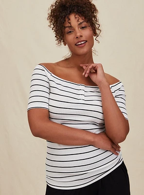 Ribbed Off-Shoulder Henley Tee