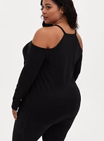 Black Terry Cold Shoulder Active Sweatshirt