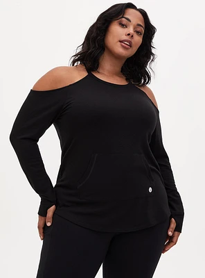 Black Terry Cold Shoulder Active Sweatshirt