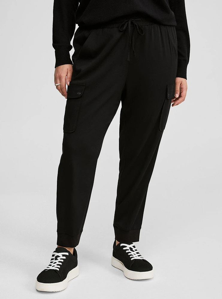 Relaxed Fit Jogger Stretch Challis Mid-Rise Cargo Pocket Pant