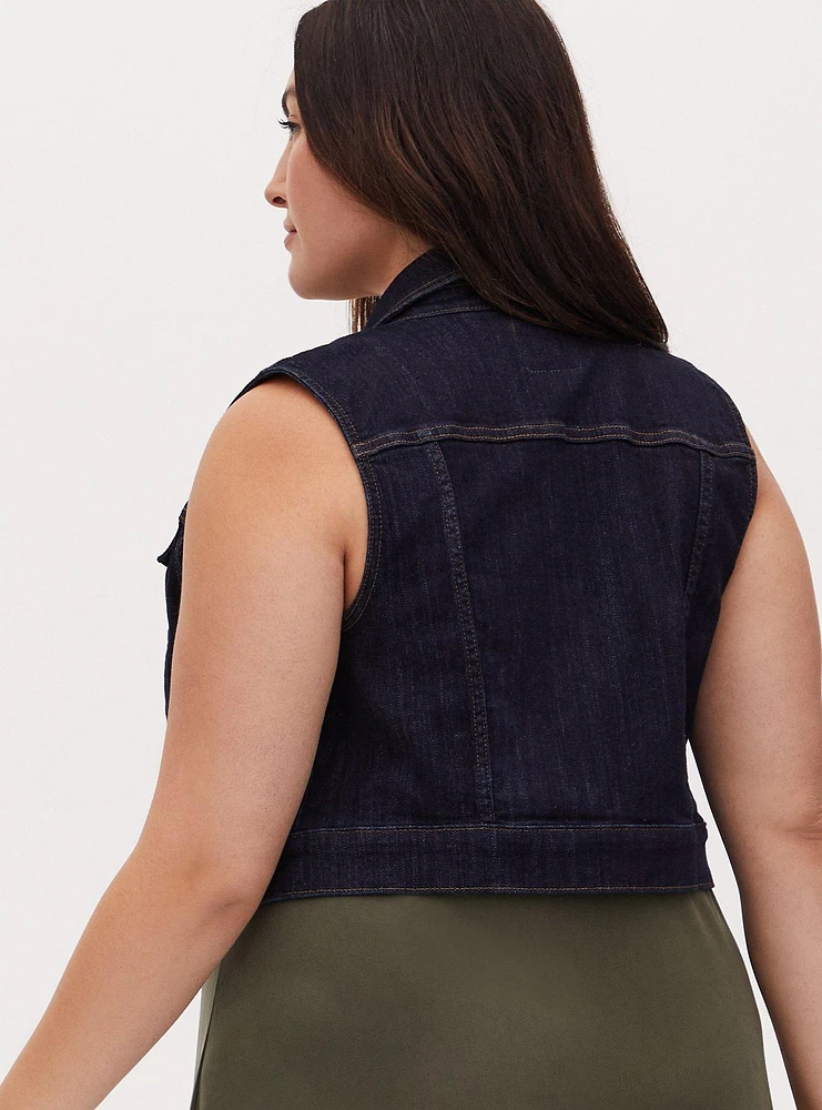 Crop Denim Vest - Dark Wash