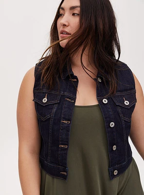 Crop Denim Vest - Dark Wash