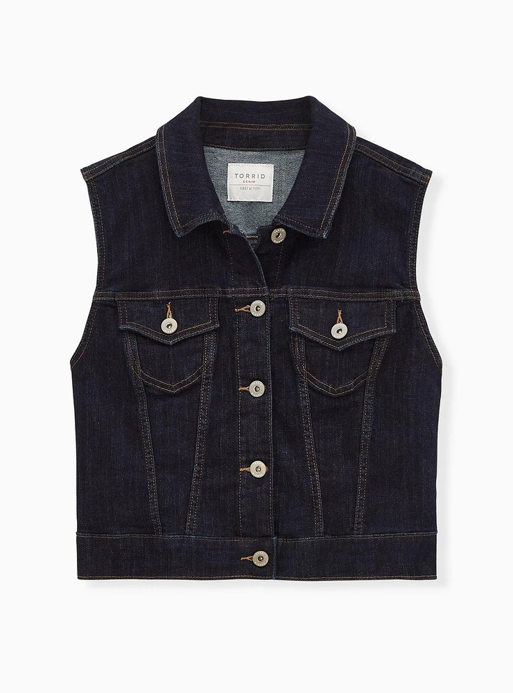 Crop Denim Vest - Dark Wash