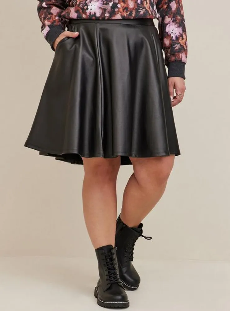 Plus Size - Black Faux Leather Skater Dress - Torrid