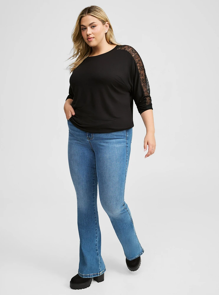 Super Soft Lace Inset Sleeve Dolman Top