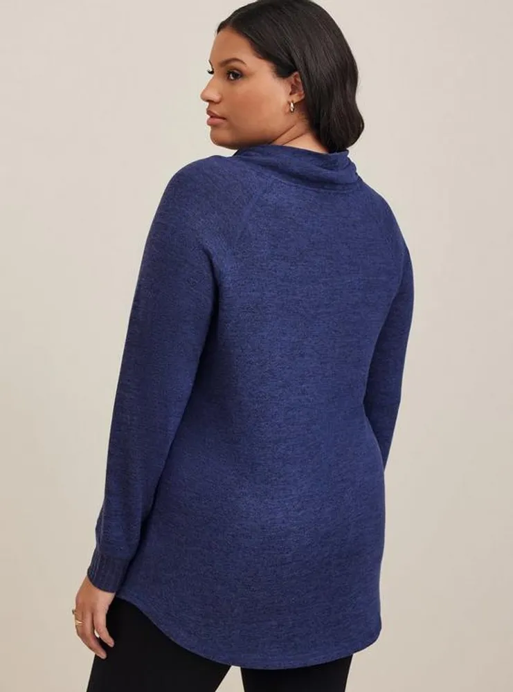 Super Soft Plush Cowl Neck Raglan Tunic Sweatshirt