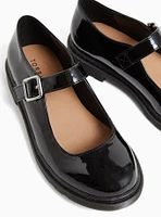 Black Faux Leather Mary Jane Oxford Flat (WW