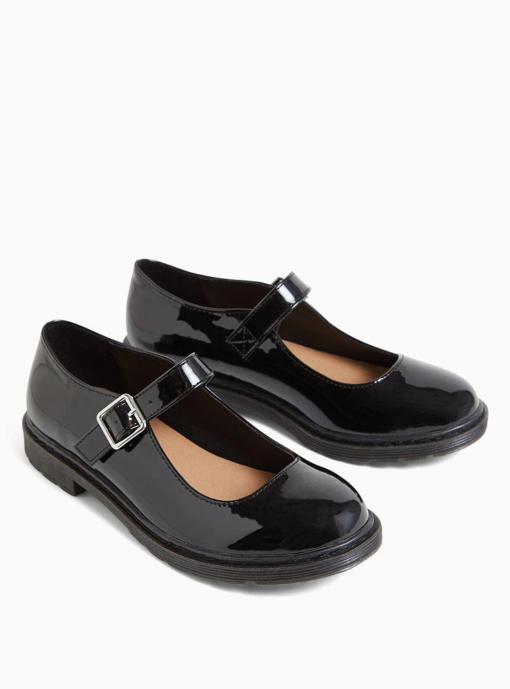 Black Faux Leather Mary Jane Oxford Flat (WW