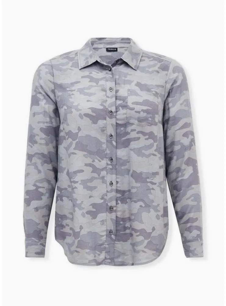 Relaxed Fit Brushed Rayon Button-Up Shirt