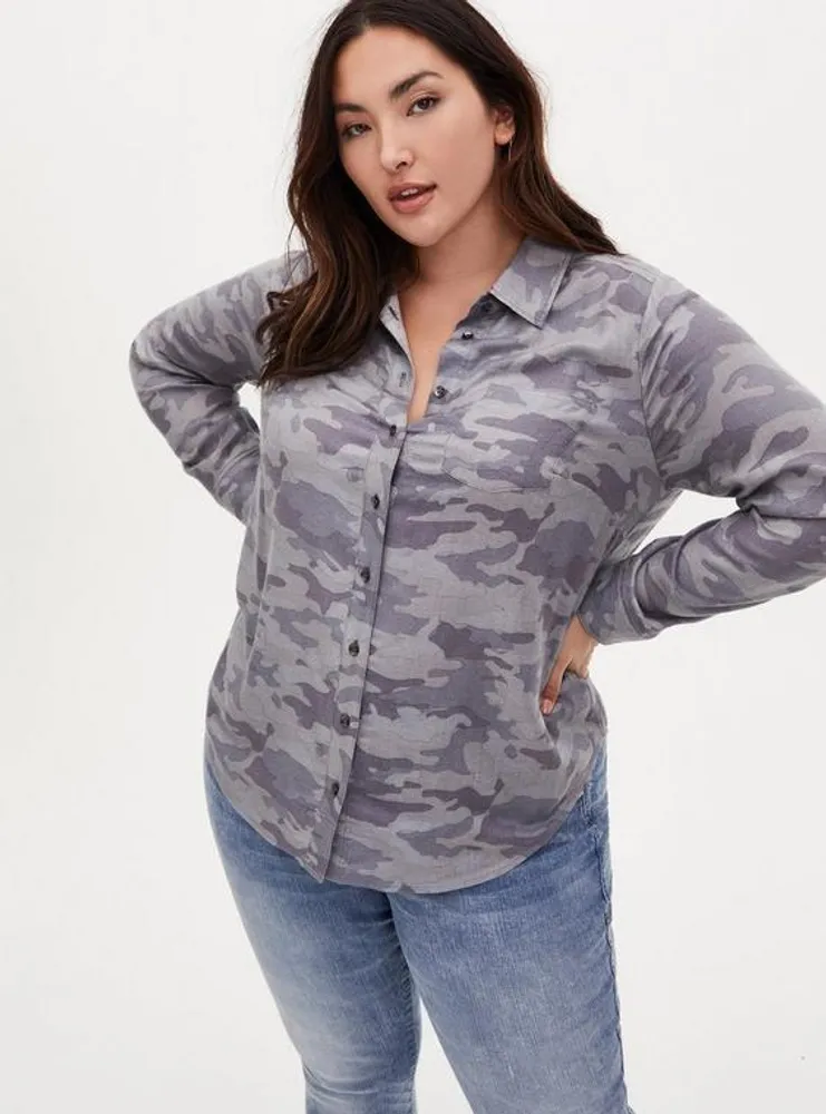 Torrid Women's Plus Size 3/3X Plaid Twill Camp Shirt Button Down Front