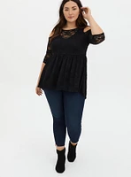 Babydoll Stretch Lace Cold Shoulder Top