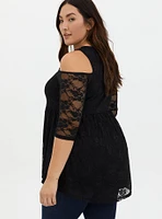 Babydoll Stretch Lace Cold Shoulder Top