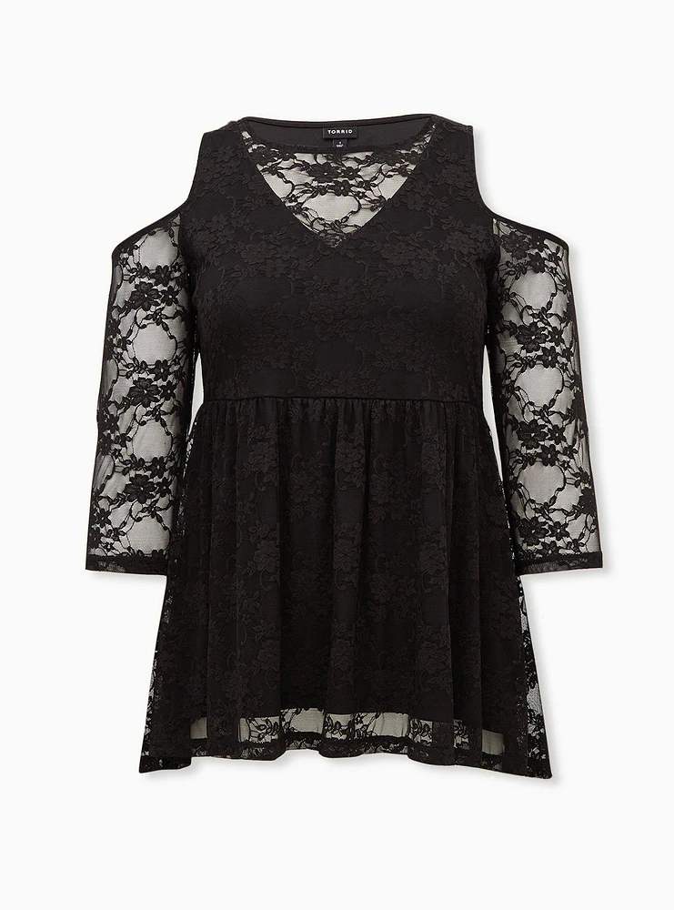 Babydoll Stretch Lace Cold Shoulder Top