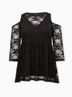 Babydoll Stretch Lace Cold Shoulder Top