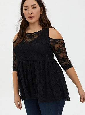 Babydoll Stretch Lace Cold Shoulder Top