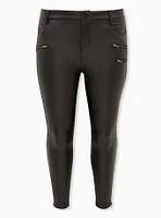 Black Coated Ponte Multi Zip Skinny Ankle Pant