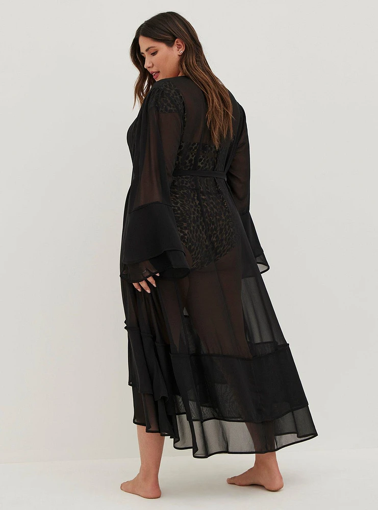 Maxi Chiffon Ruffle Hem Coverup Kimono