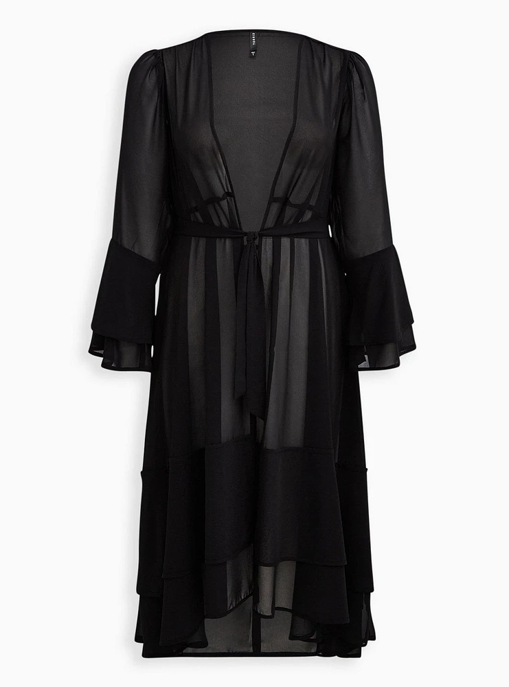 Maxi Chiffon Ruffle Hem Coverup Kimono