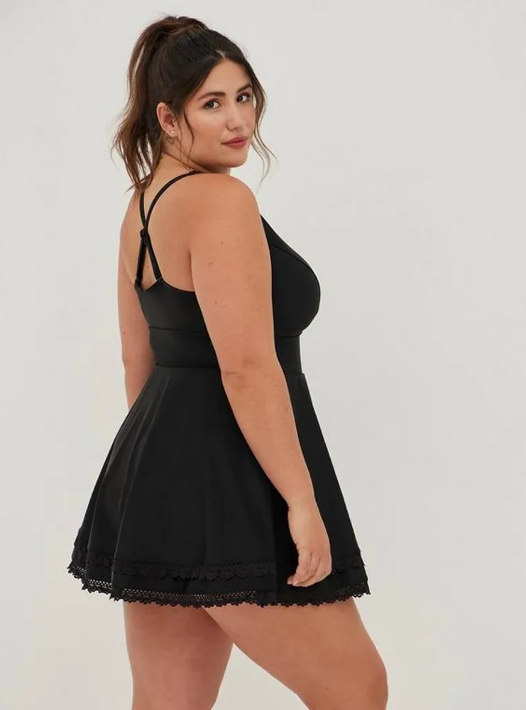 Wireless Mid Lace Trimmed Swim Dress With Brief