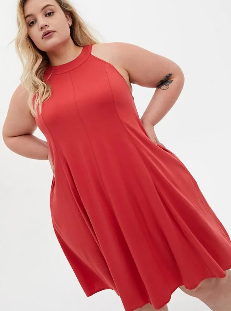 Cranberry Red Stretch Challis Mini A-Line Dress