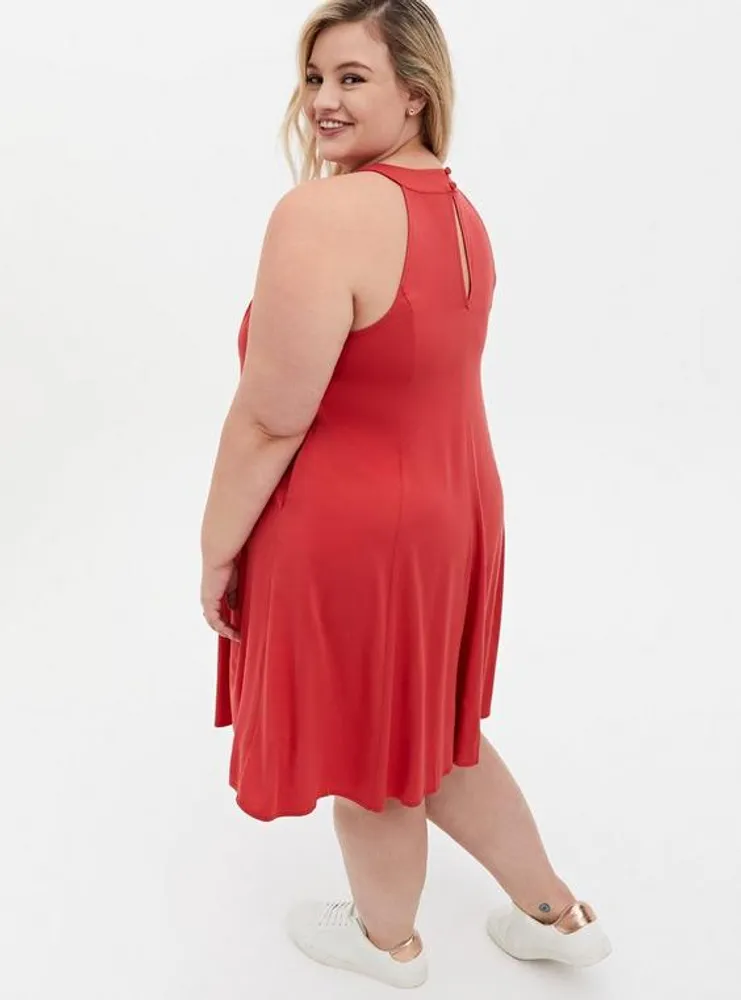 Cranberry Red Stretch Challis Mini A-Line Dress