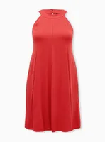 Cranberry Red Stretch Challis Mini A-Line Dress