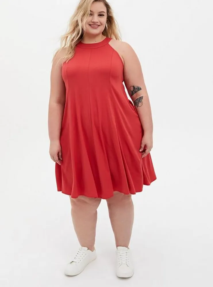 Cranberry Red Stretch Challis Mini A-Line Dress