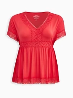 Babydoll Super Soft Lace Trim Button-Front Top