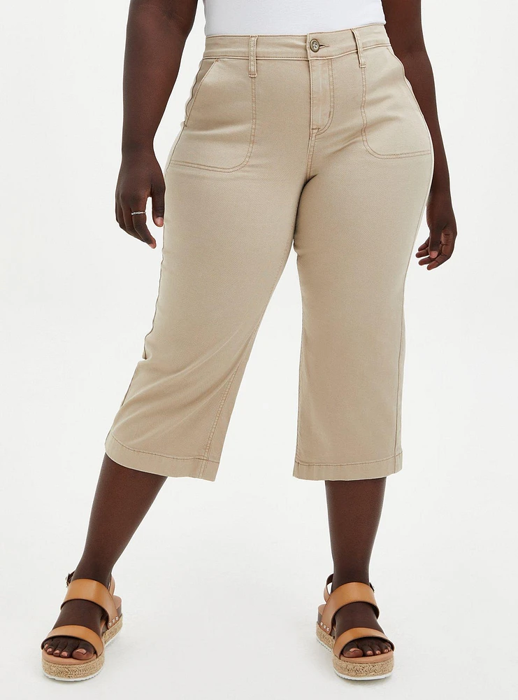 Crop Pull-On Wide Leg Stretch Twill Mid-Rise Pant