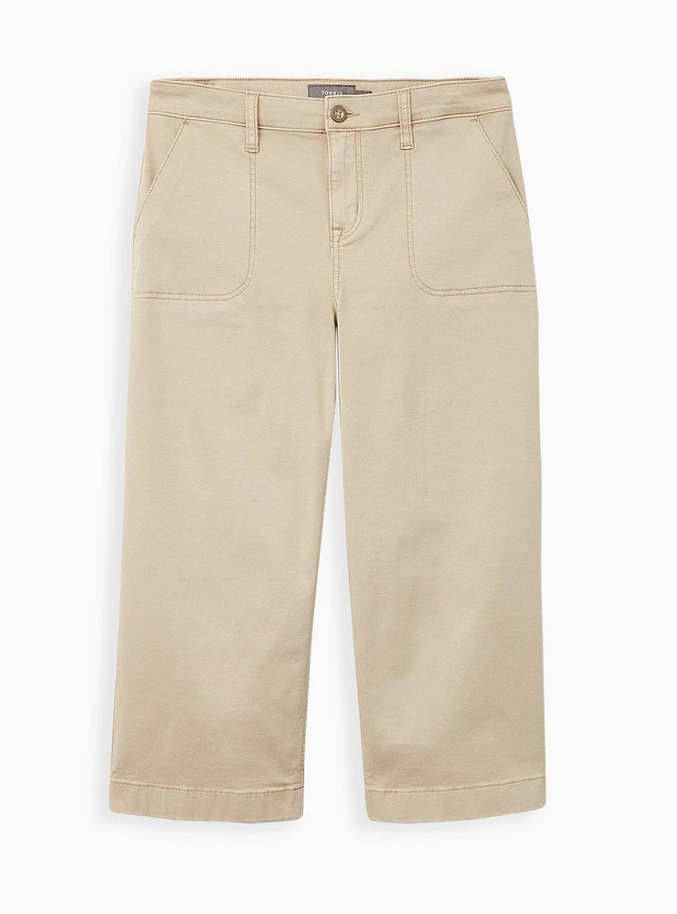 Crop Pull-On Wide Leg Stretch Twill Mid-Rise Pant