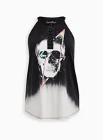 LoveSick Black & Ivory Tie-Dye Skull High Neck Tank