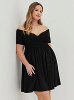 Mini Challis Off-Shoulder Surplice Skater Dress