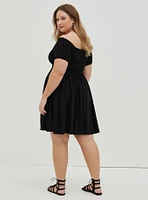 Mini Challis Off-Shoulder Surplice Skater Dress