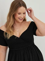 Mini Challis Off-Shoulder Surplice Skater Dress