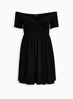 Mini Challis Off-Shoulder Surplice Skater Dress