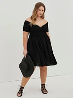 Mini Challis Off-Shoulder Surplice Skater Dress