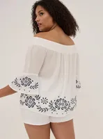 Gauze Embroidered Off-Shoulder Top