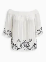 Gauze Embroidered Off-Shoulder Top