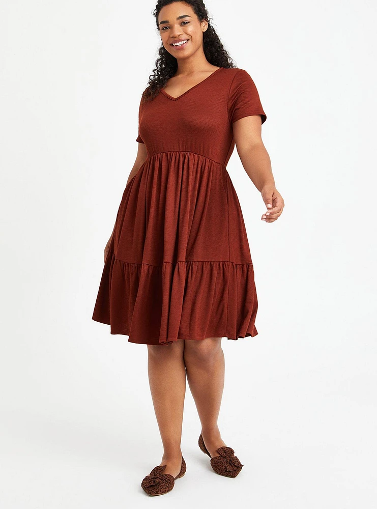 Mini Rib Knit Babydoll Skater Dress