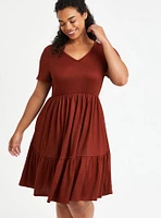 Mini Rib Knit Babydoll Skater Dress