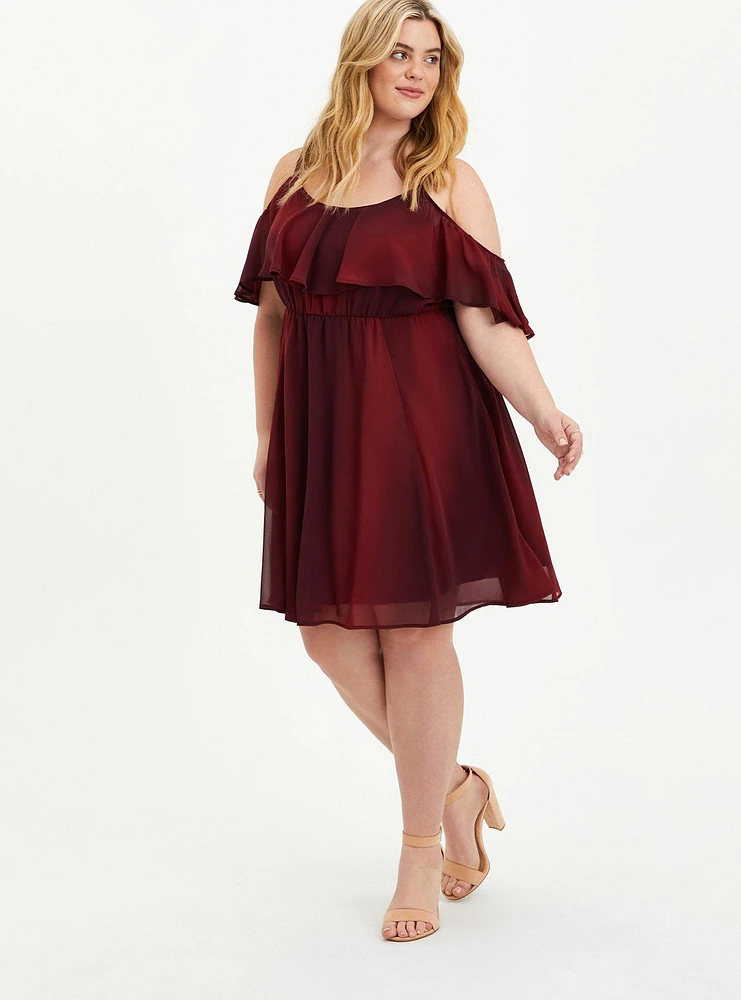 Mini Chiffon Coldshoulder Skater Dress