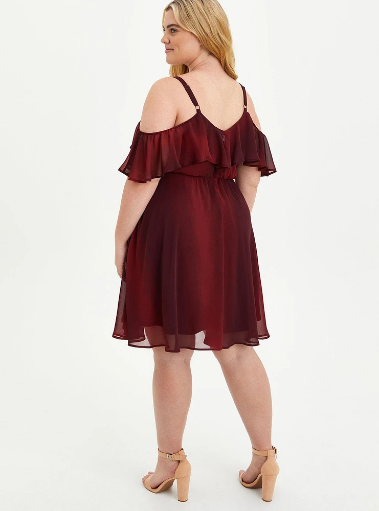 Mini Chiffon Coldshoulder Skater Dress