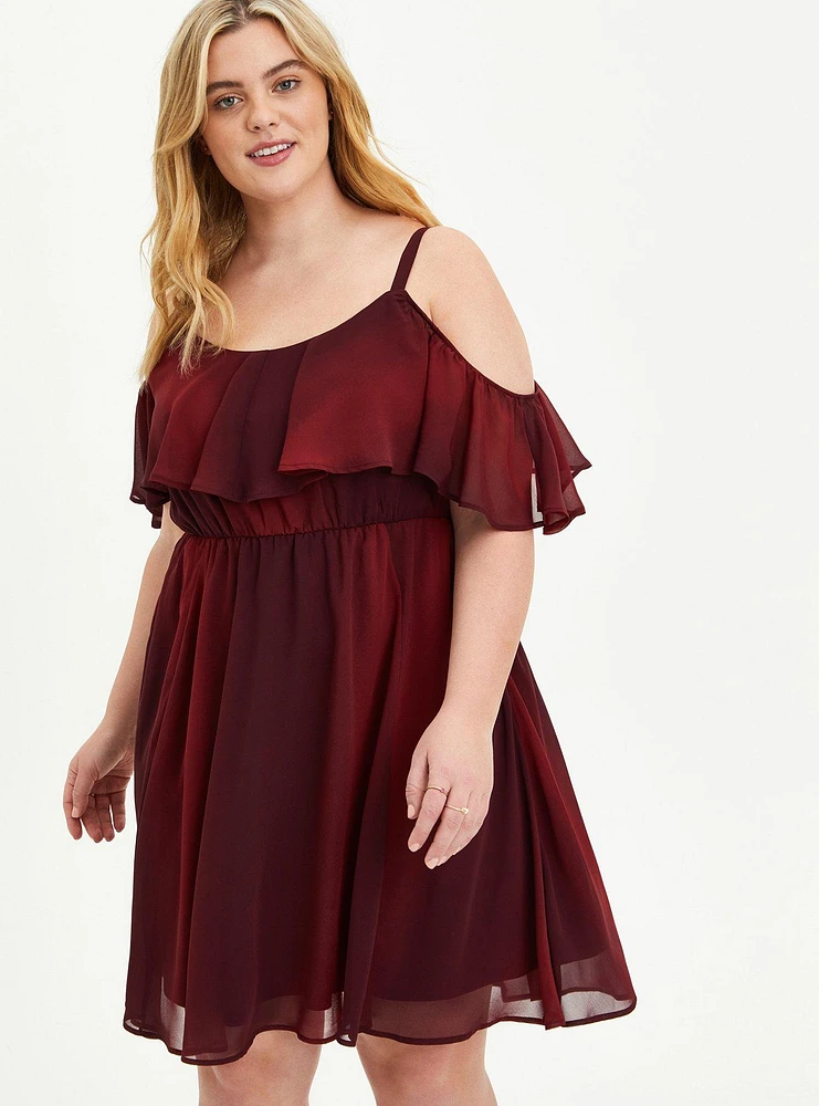 Mini Chiffon Coldshoulder Skater Dress