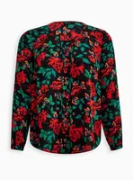 Georgette Pintuck Button-Front Blouse