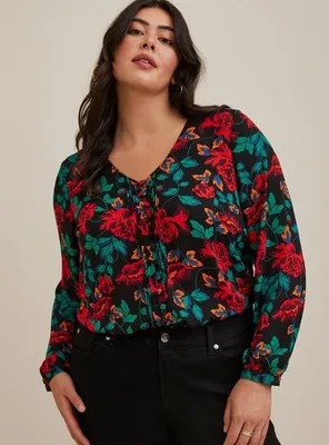 Georgette Pintuck Button-Front Blouse