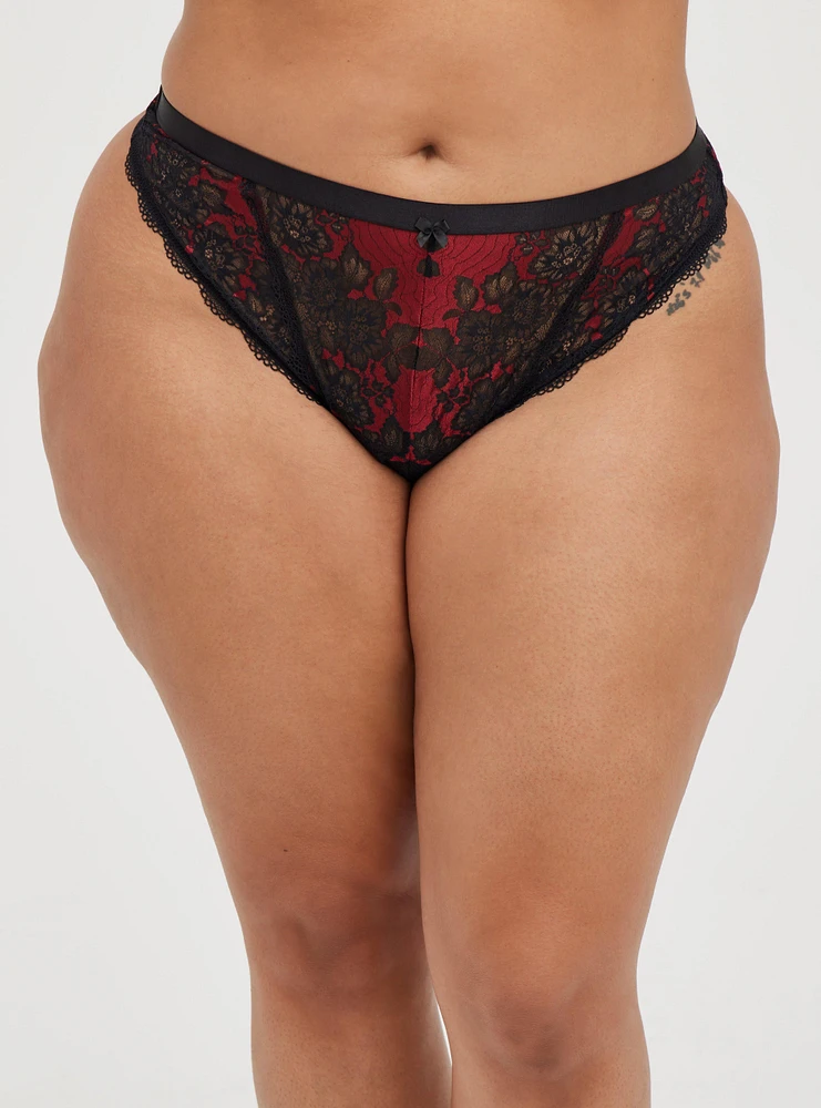 Two Tone Lace Mid-Rise Thong Panty