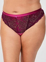 Two Tone Lace Mid-Rise Thong Panty