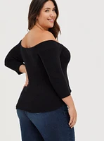 Pullover 3/4 Sleeve Off-Shoulder Sweater