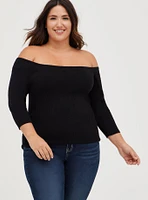 Pullover 3/4 Sleeve Off-Shoulder Sweater