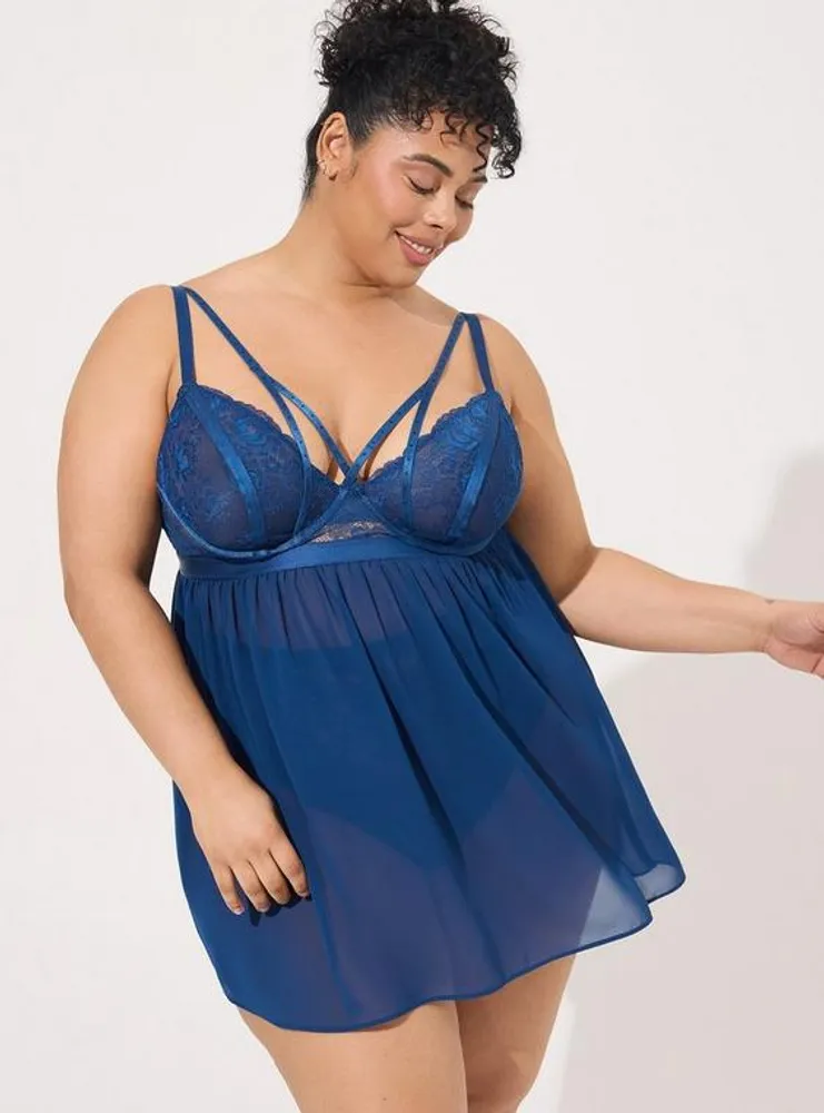 Spot Mesh & Lace Underwire Babydoll